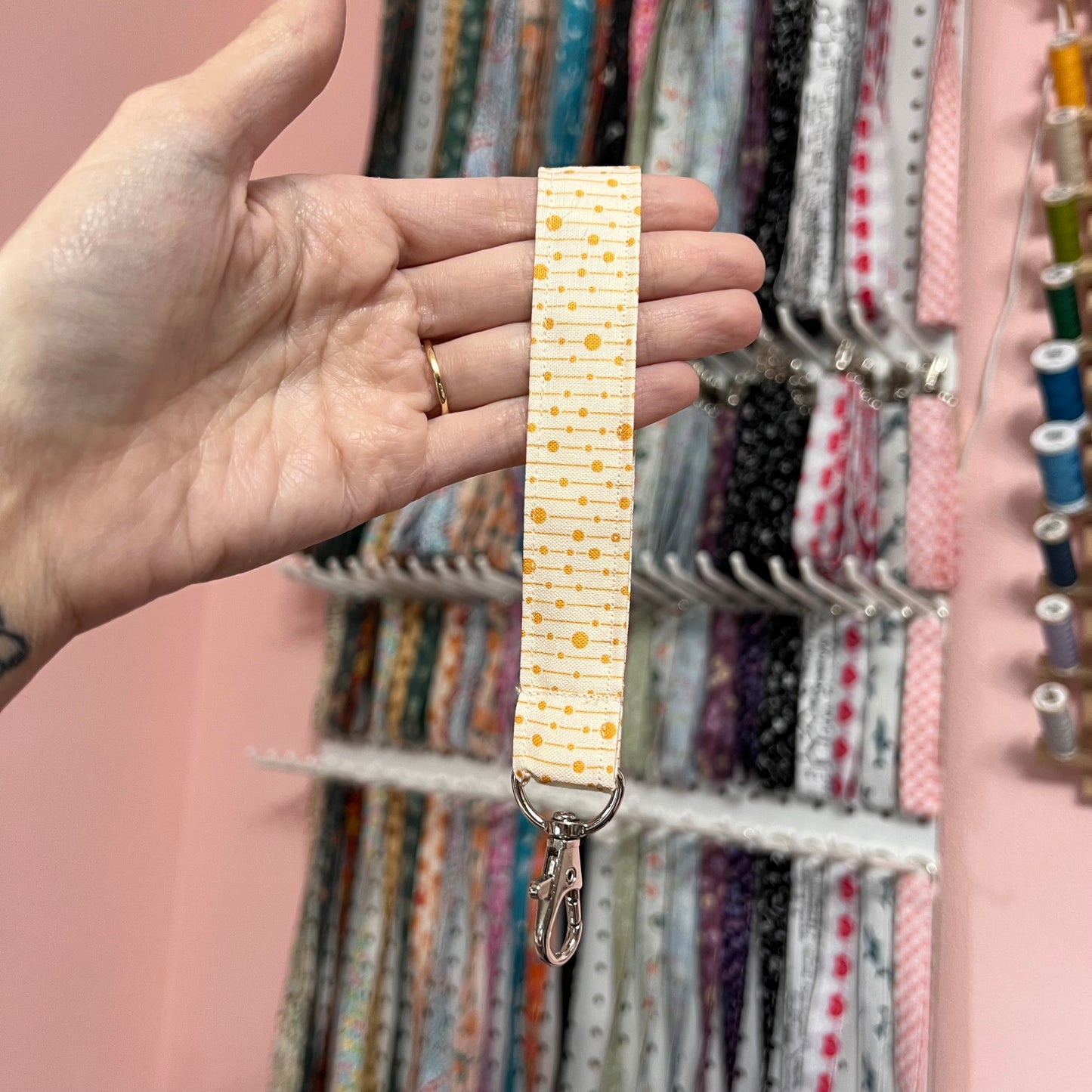 Yellow Dots and Dashes Wristlet