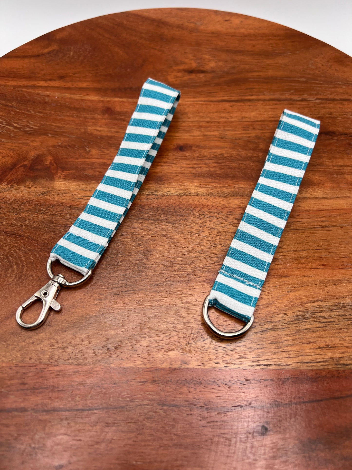 Teal and White Stripe Lanyards