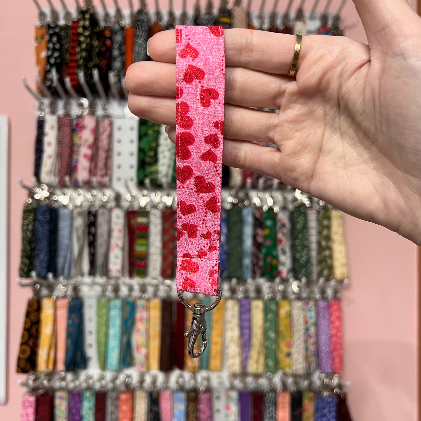 Pink Glitter Heart Wristlet