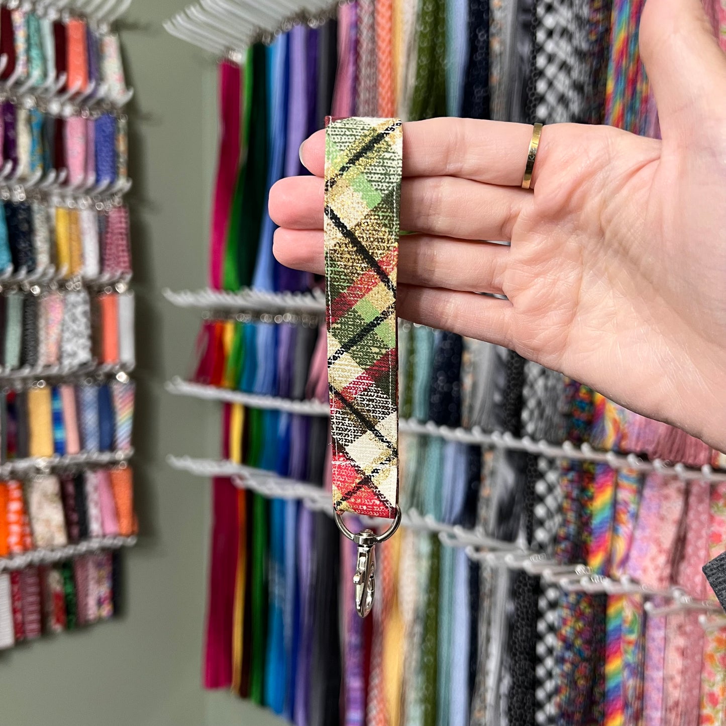 Gold Glitter Christmas Plaid Wristlet