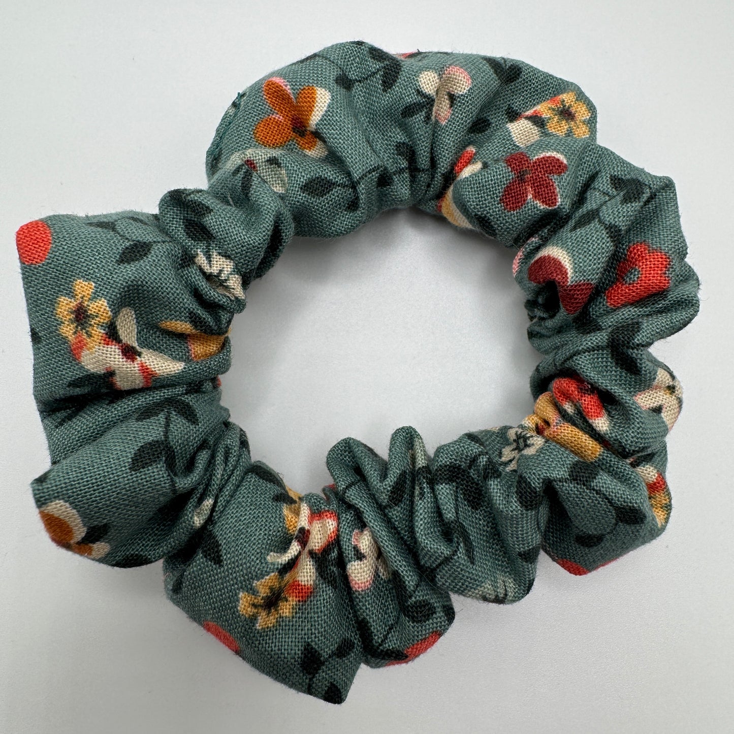 Teal and Orange Floral Scrunchie