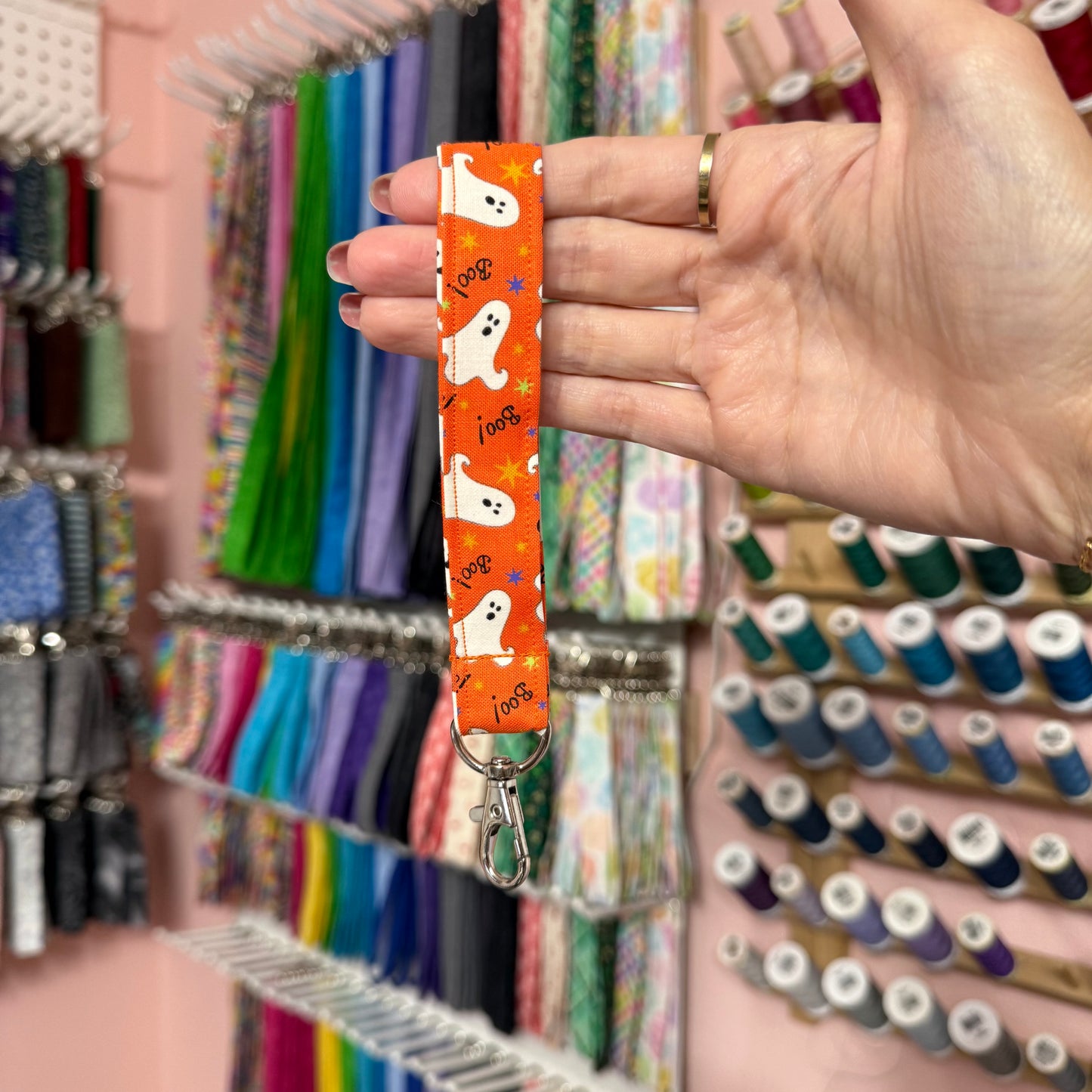 Orange Boo! Ghost Wristlet