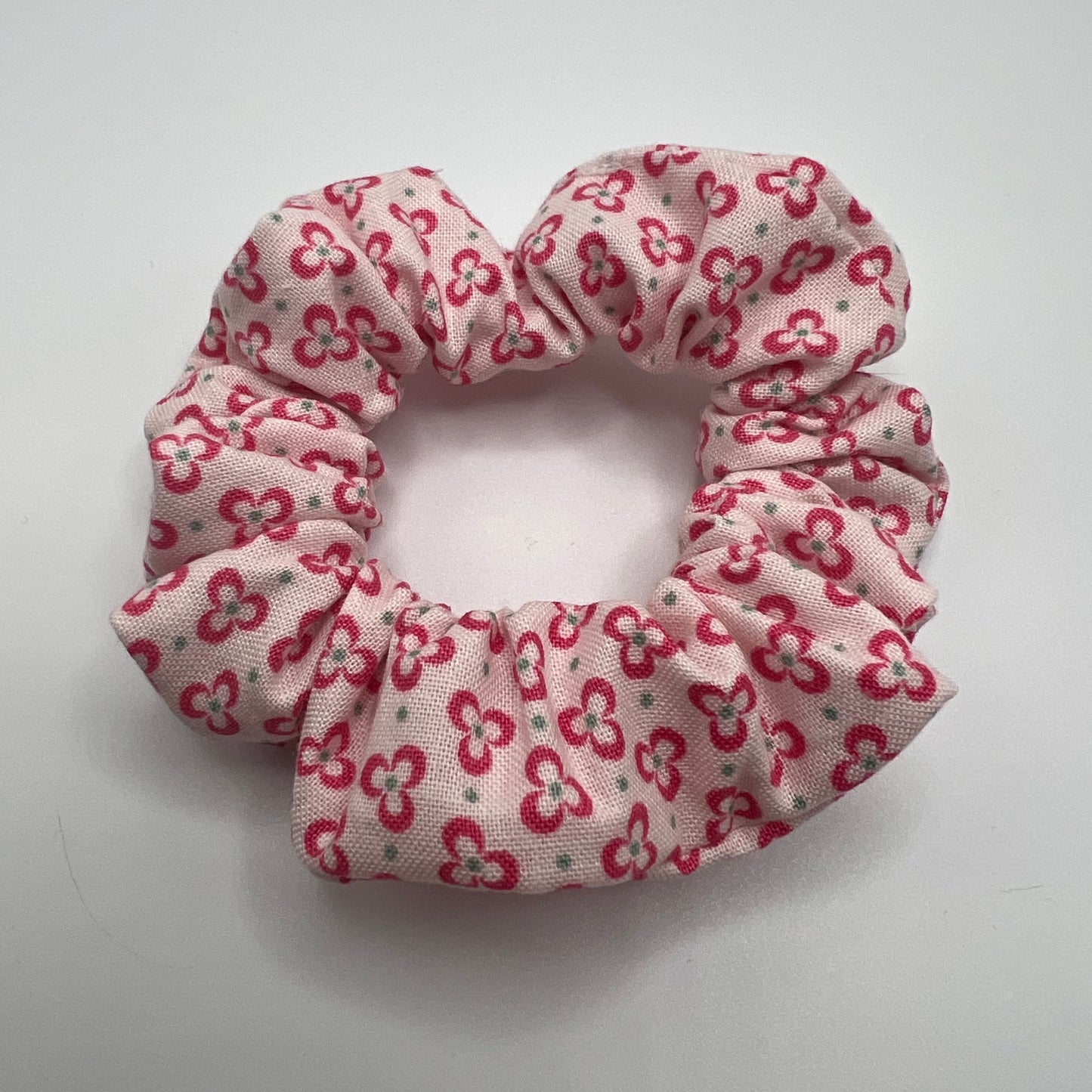 White and Pink Floral Scrunchie