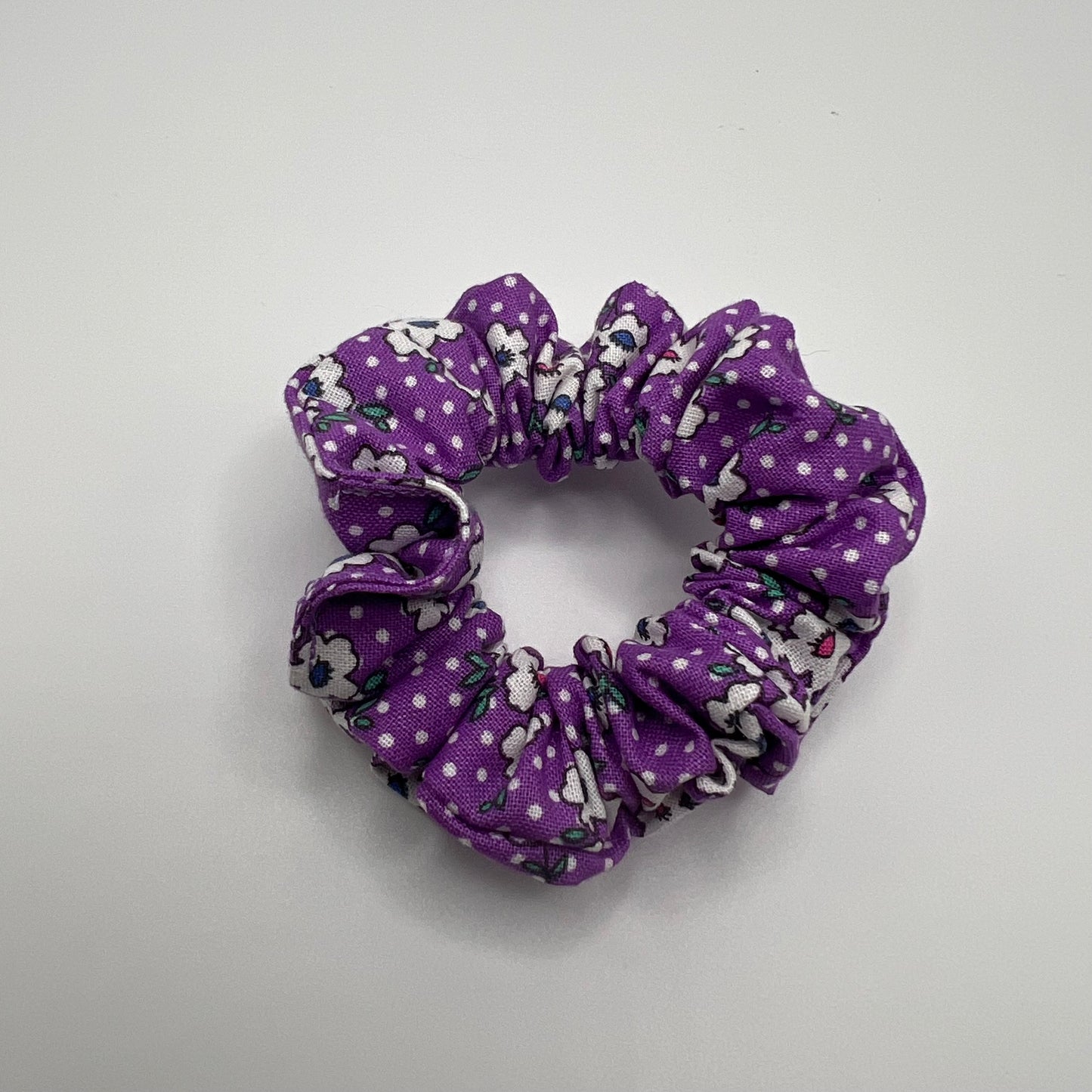 Purple Vintage Floral Dot Scrunchie