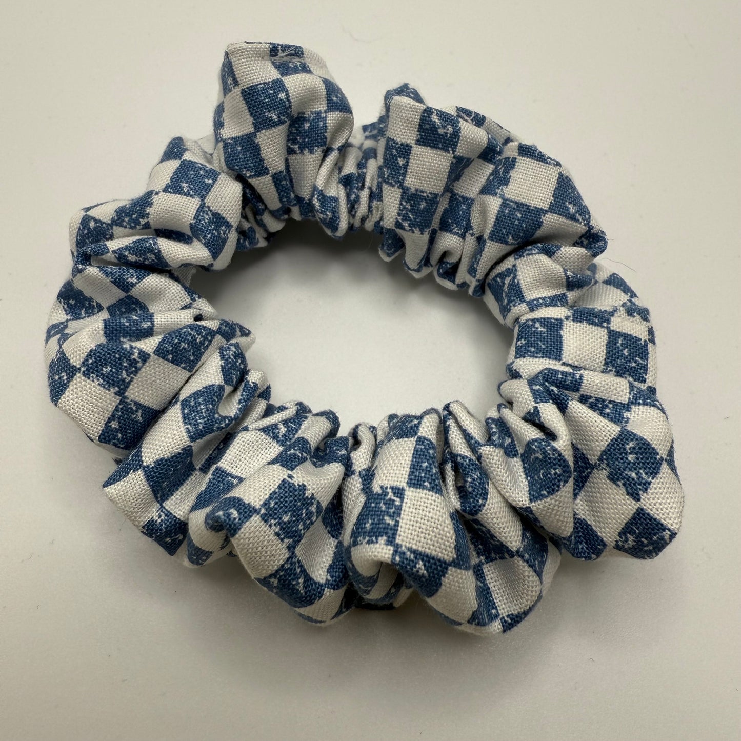 Blue and White Checkers Scrunchie