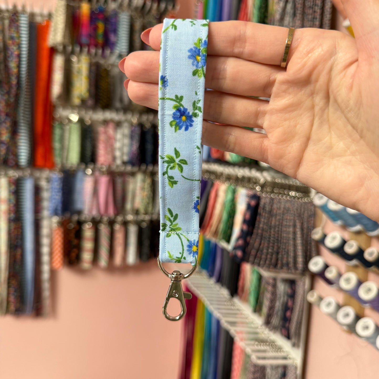 Sky Blue Floral Wristlet