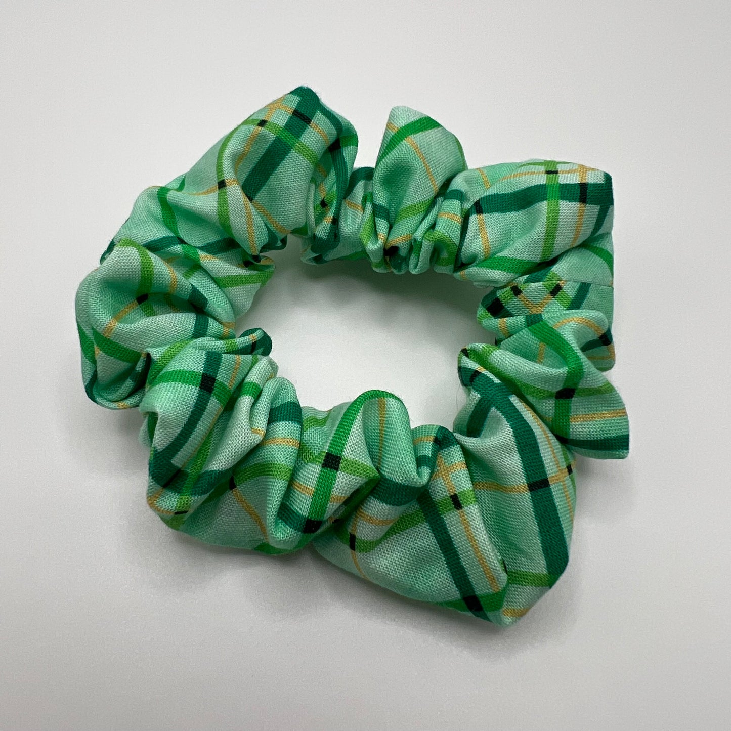Mint and Gold Plaid Scrunchie