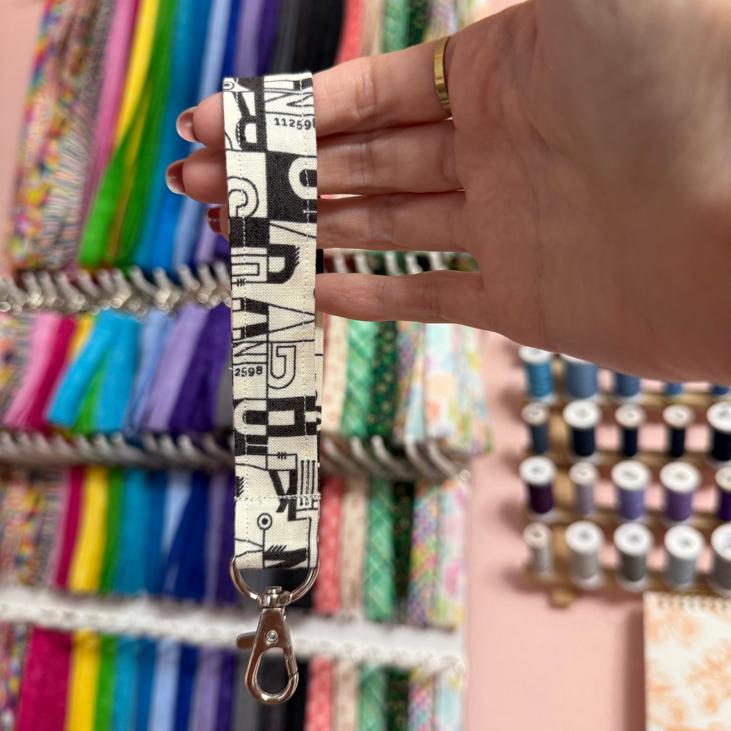 Cream Letter Block Wristlet