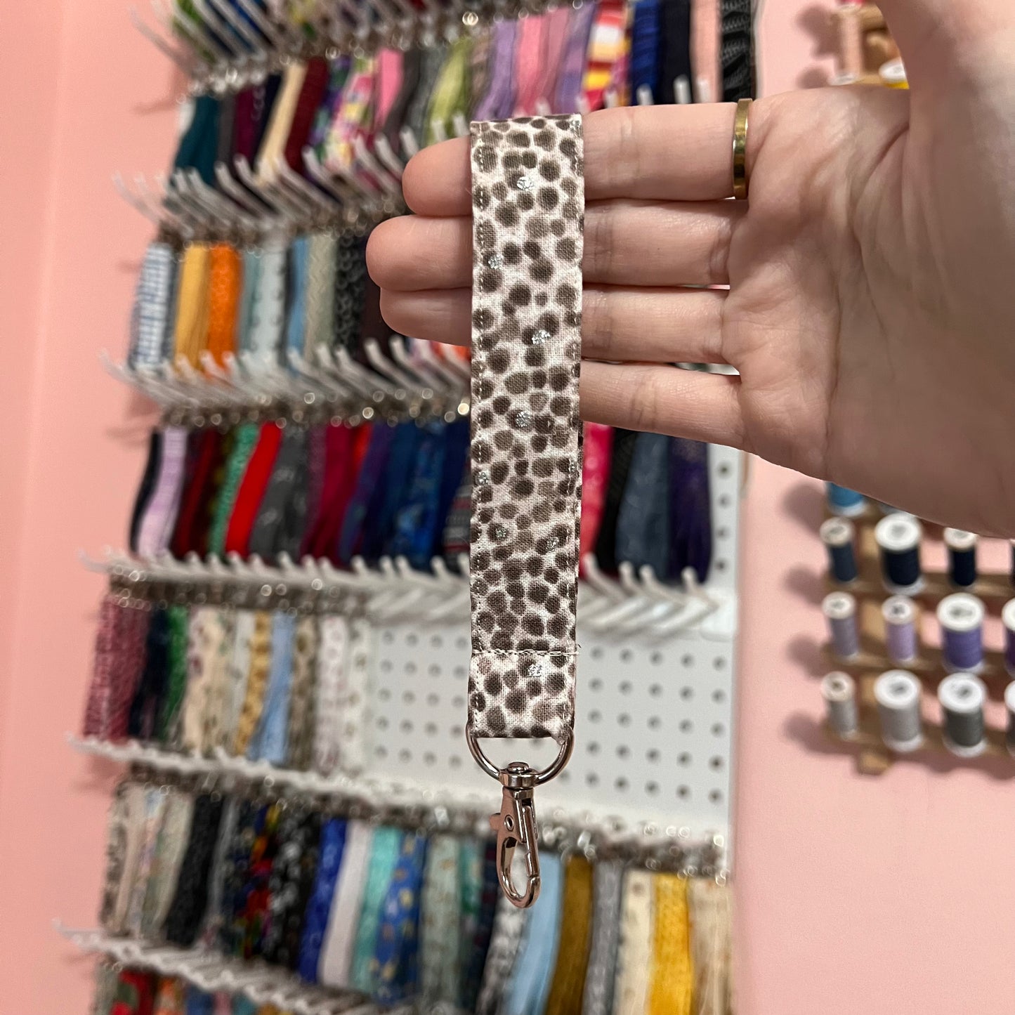 Brown Glitter Dot Wristlet