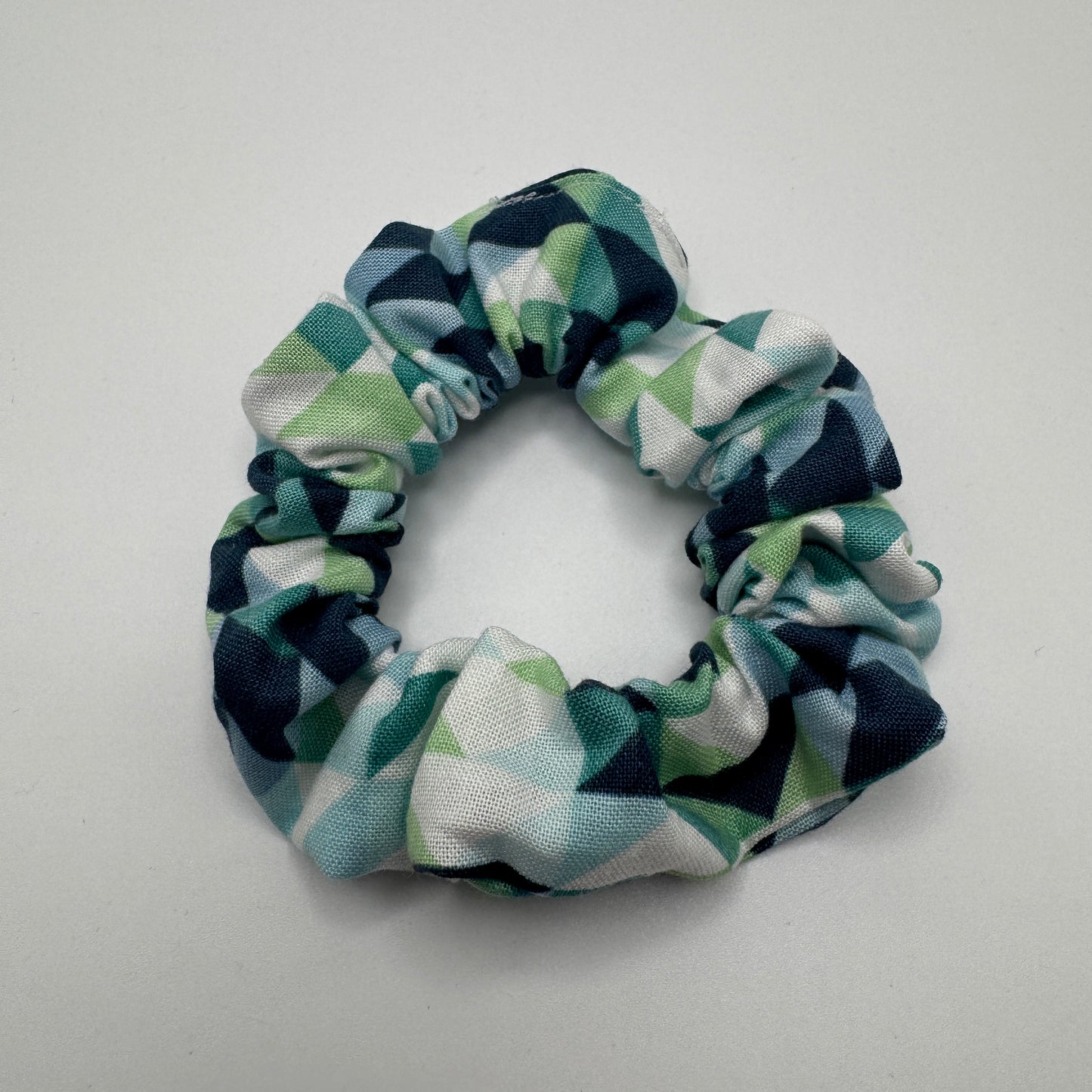 Blue, Teal and Green Triangles Scrunchie