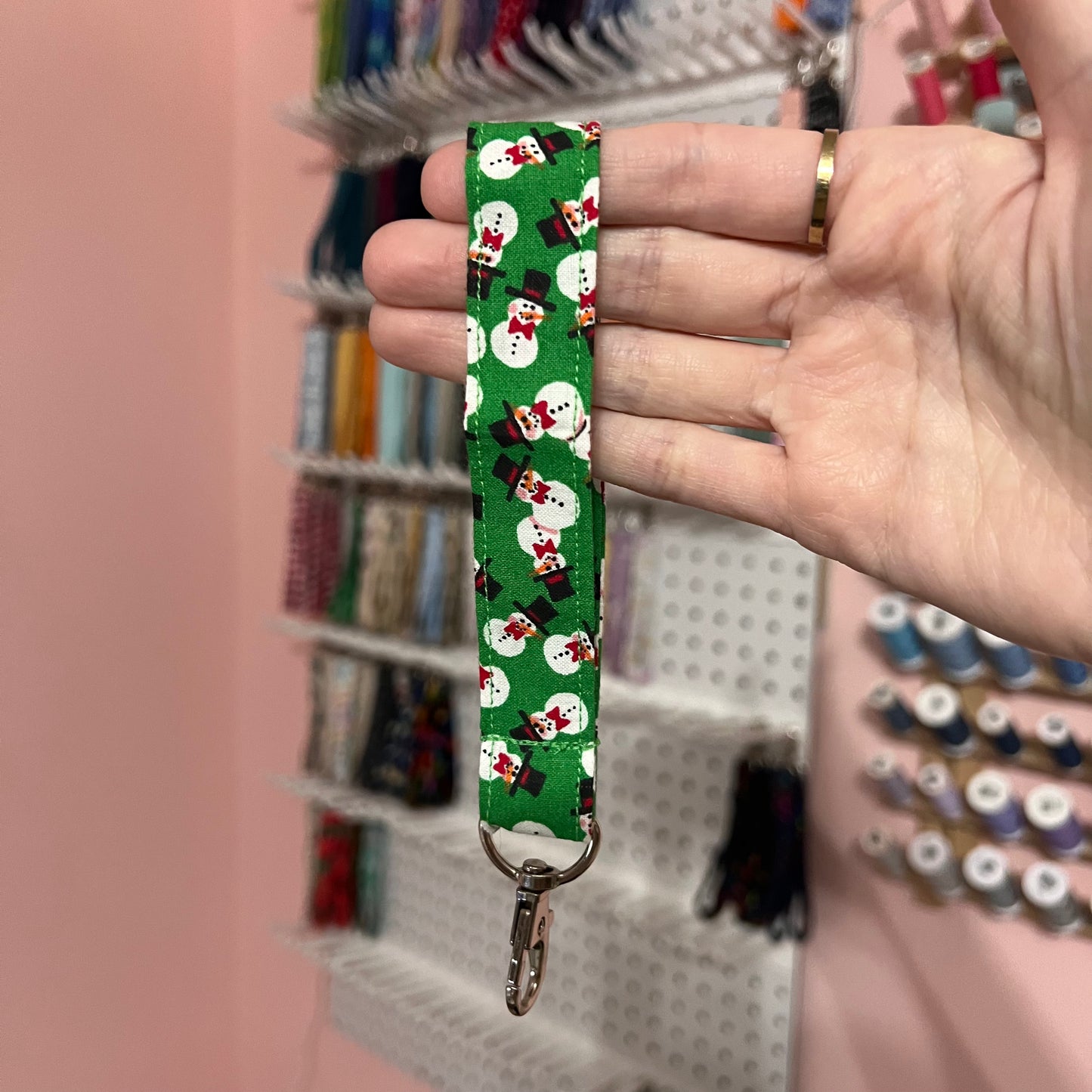 Bright Green Snowmen Wristlet