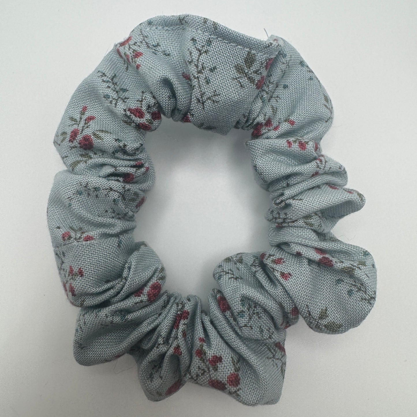 Dusty Blue and Red Floral Scrunchie