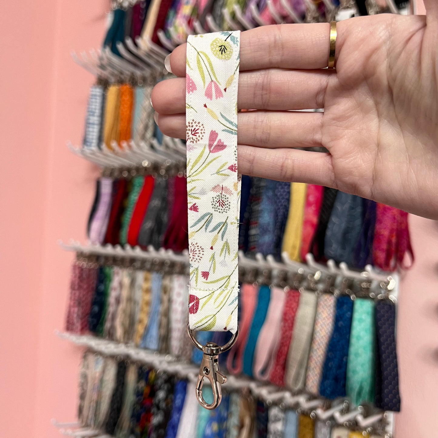 Pink and Green Wildflower Wristlet