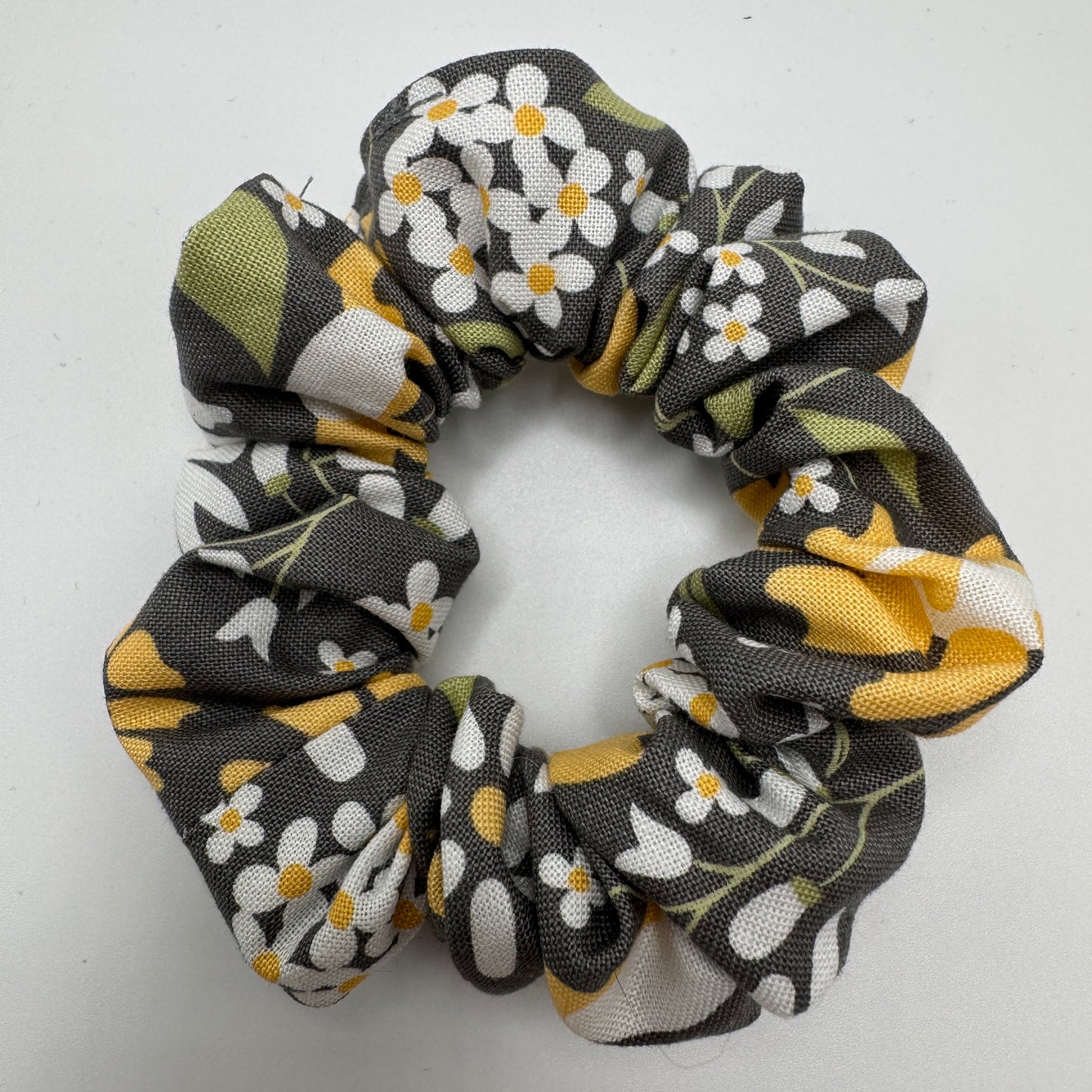 Gray and Yellow Daisy Scrunchie