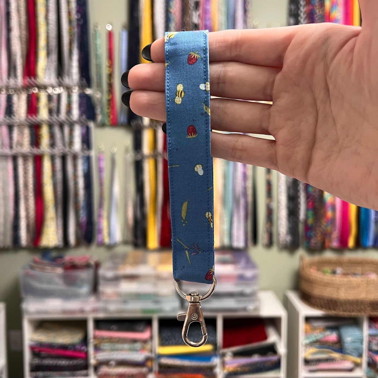 Blue Bees and Berries Wristlet