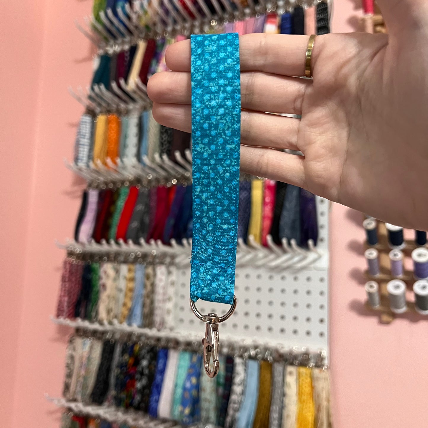 Teal on Teal Polka Dot Wristlet