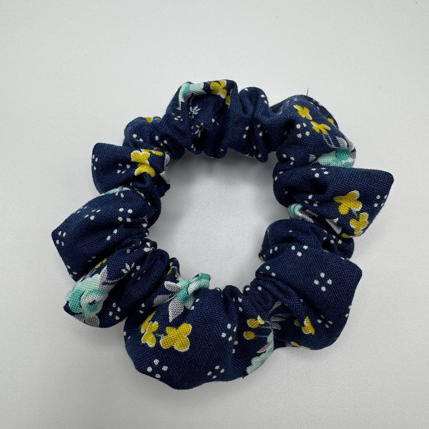 Dark Blue Floral Scrunchie