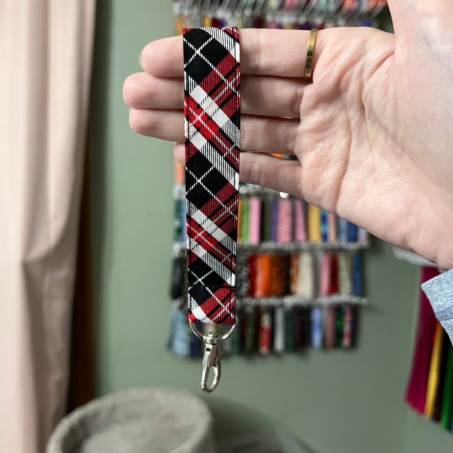 Red and Black Plaid Wristlet