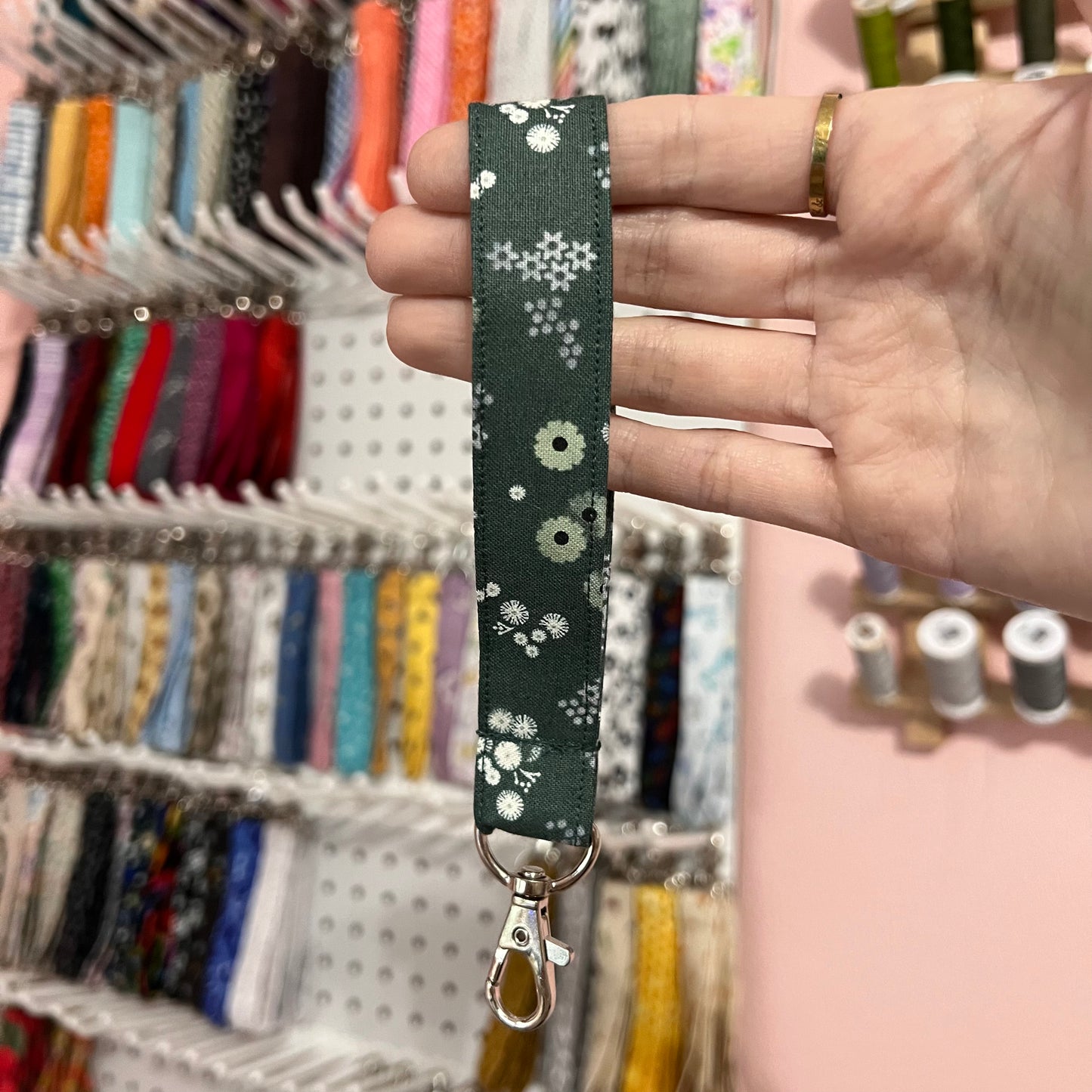 Dark Green Floral Wristlet