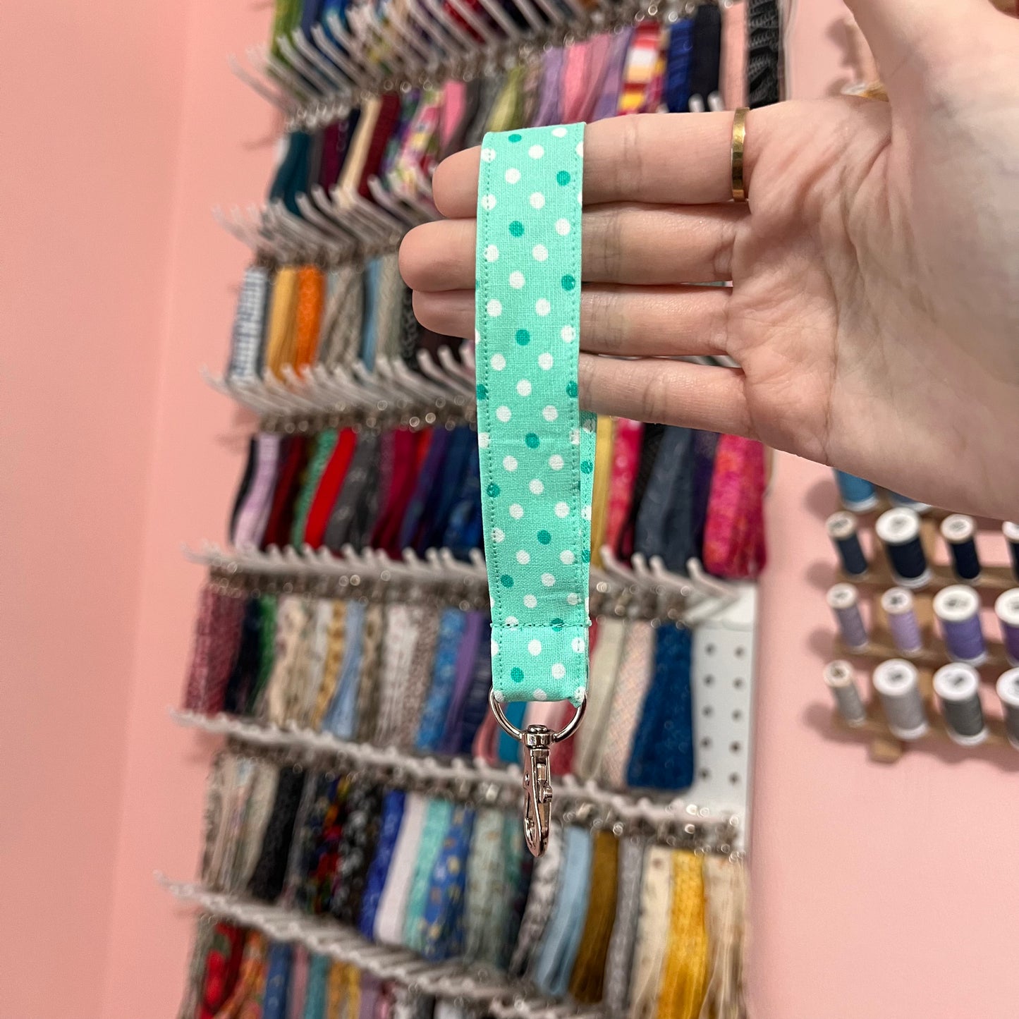 Mint and Teal Dot Wristlet