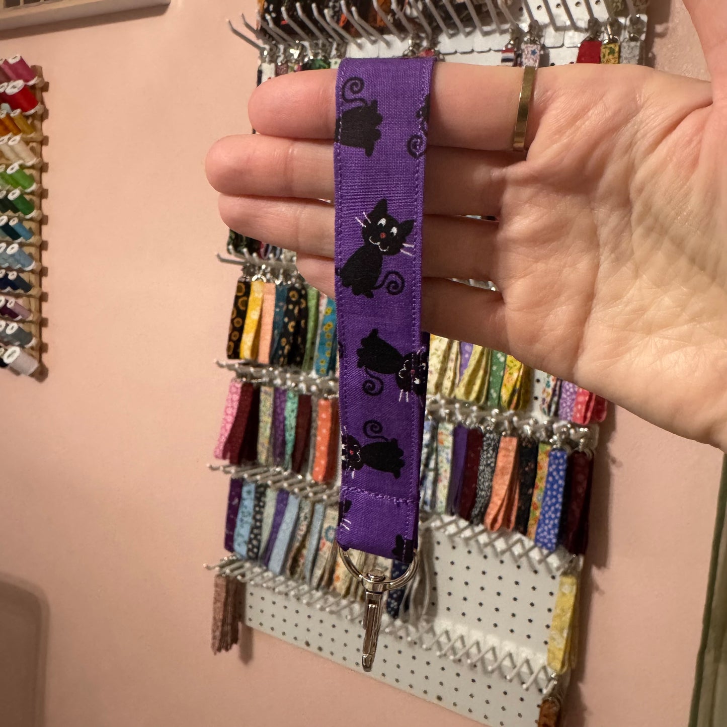 Purple and Black Cat Wristlet