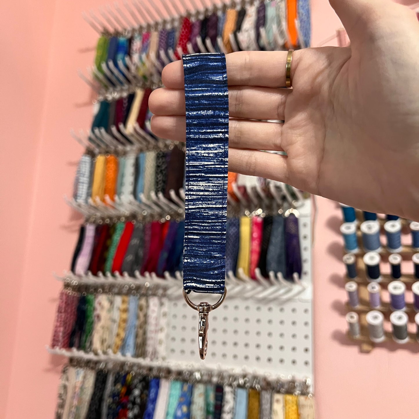 Blue Stripe Wristlet