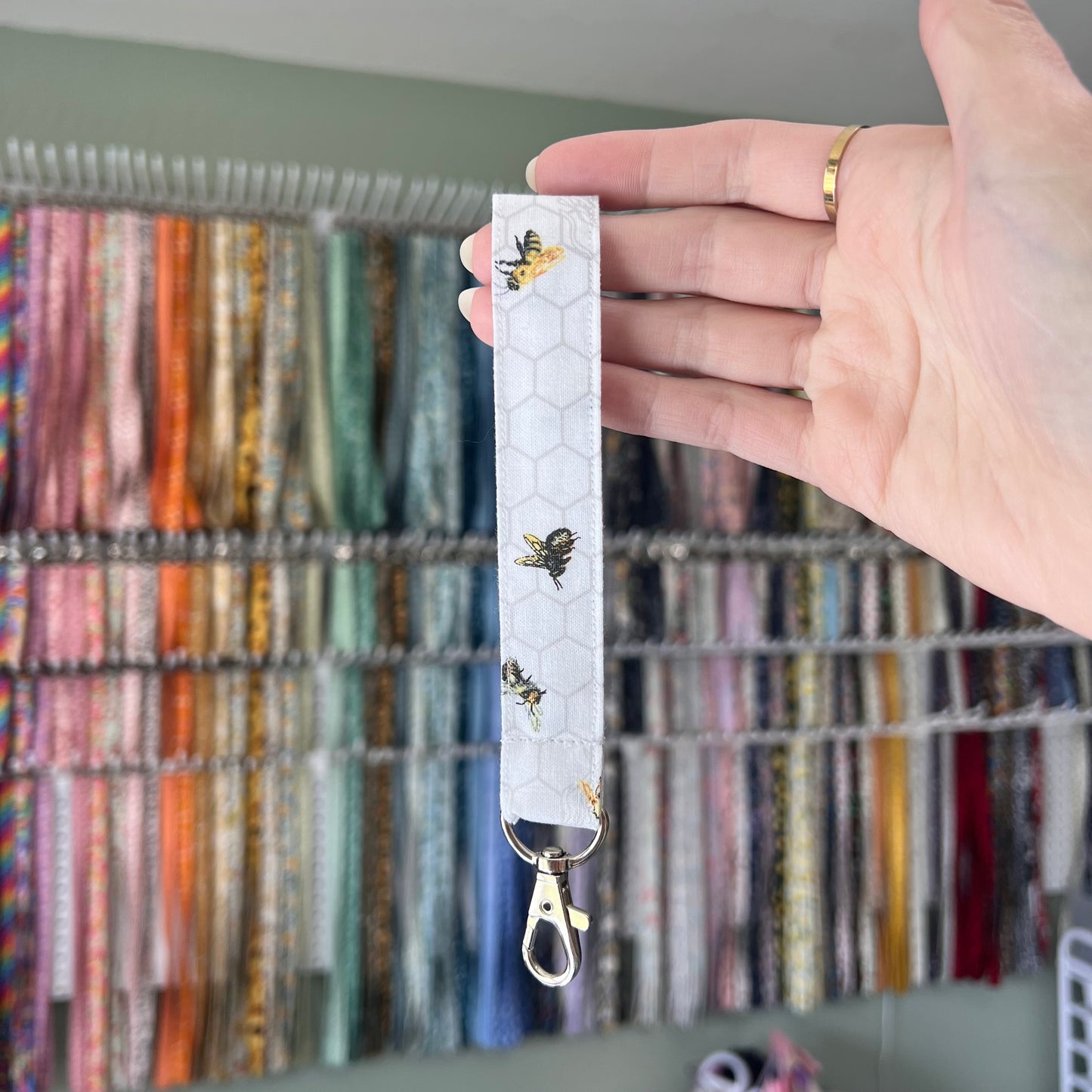 White Bee and Honeycomb Wristlet