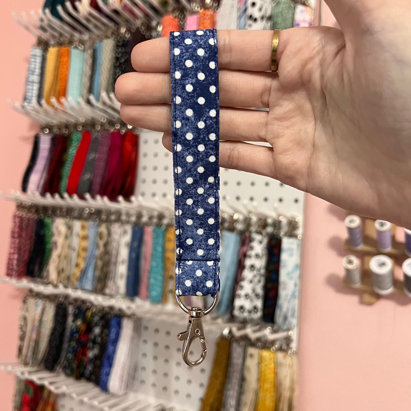 Blue Polka Dot Wristlet