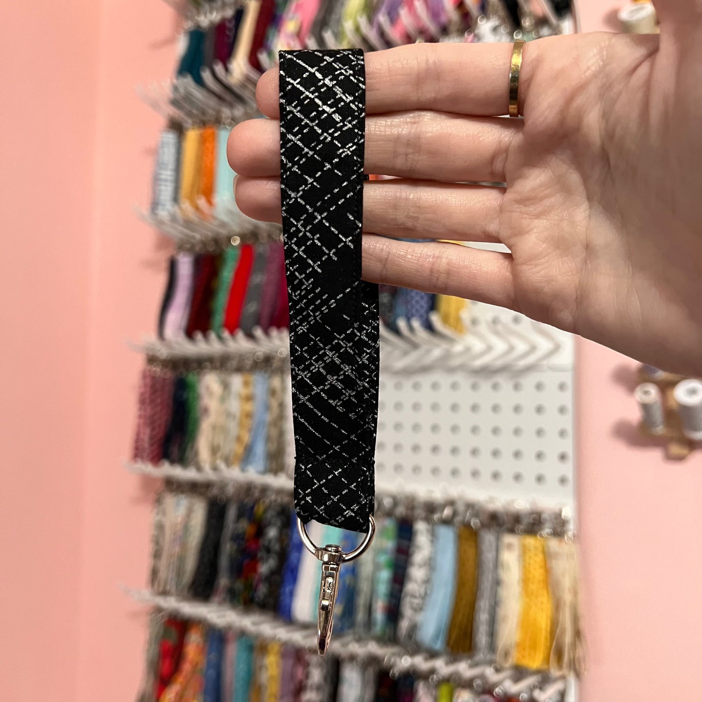 Black and Silver Line Wristlet