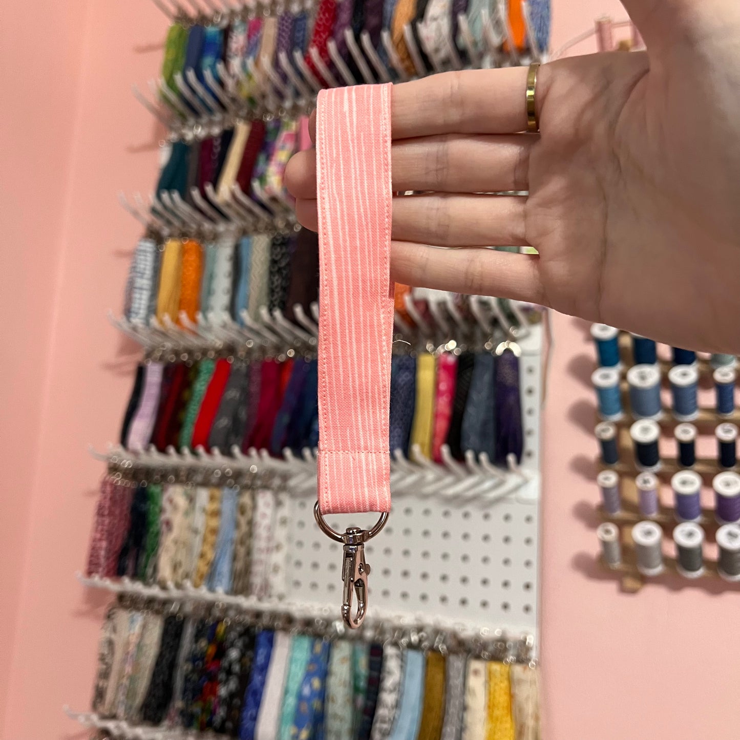 Peach Stripe Wristlet