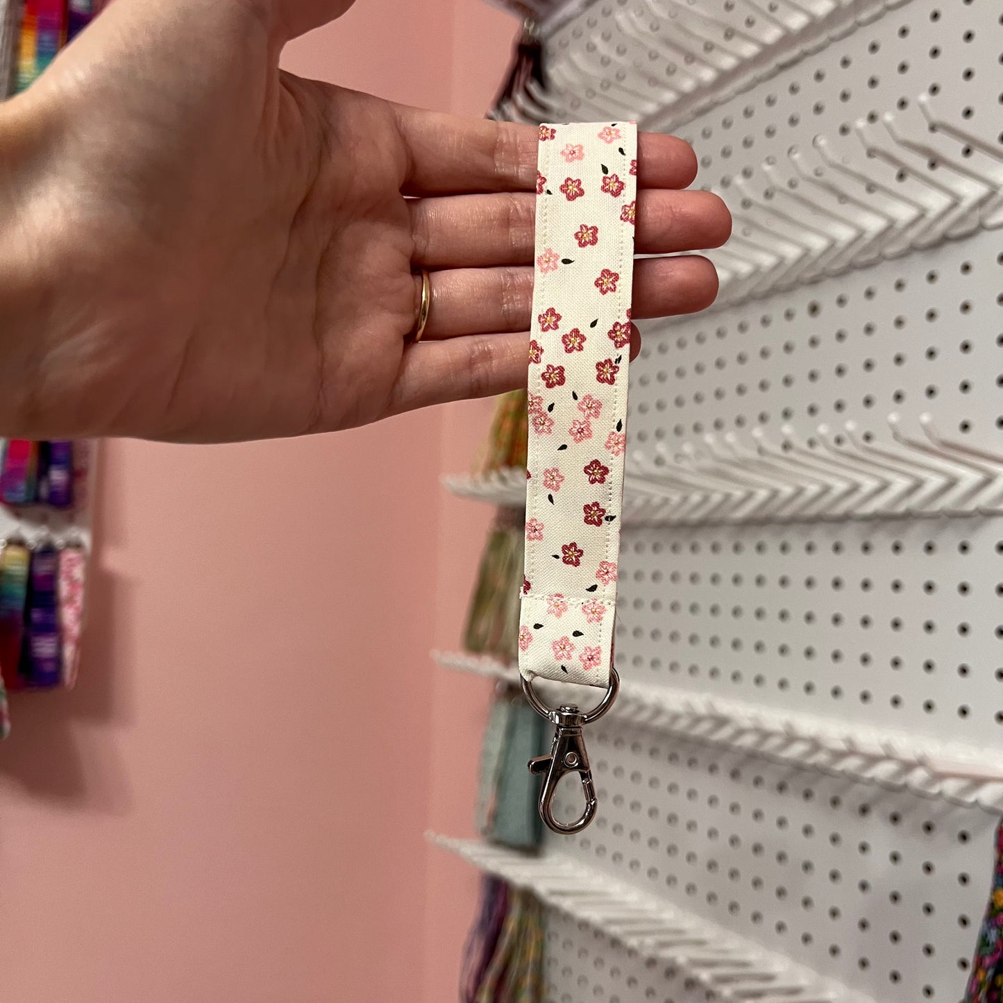 Cream Cherry Blossom Wristlet