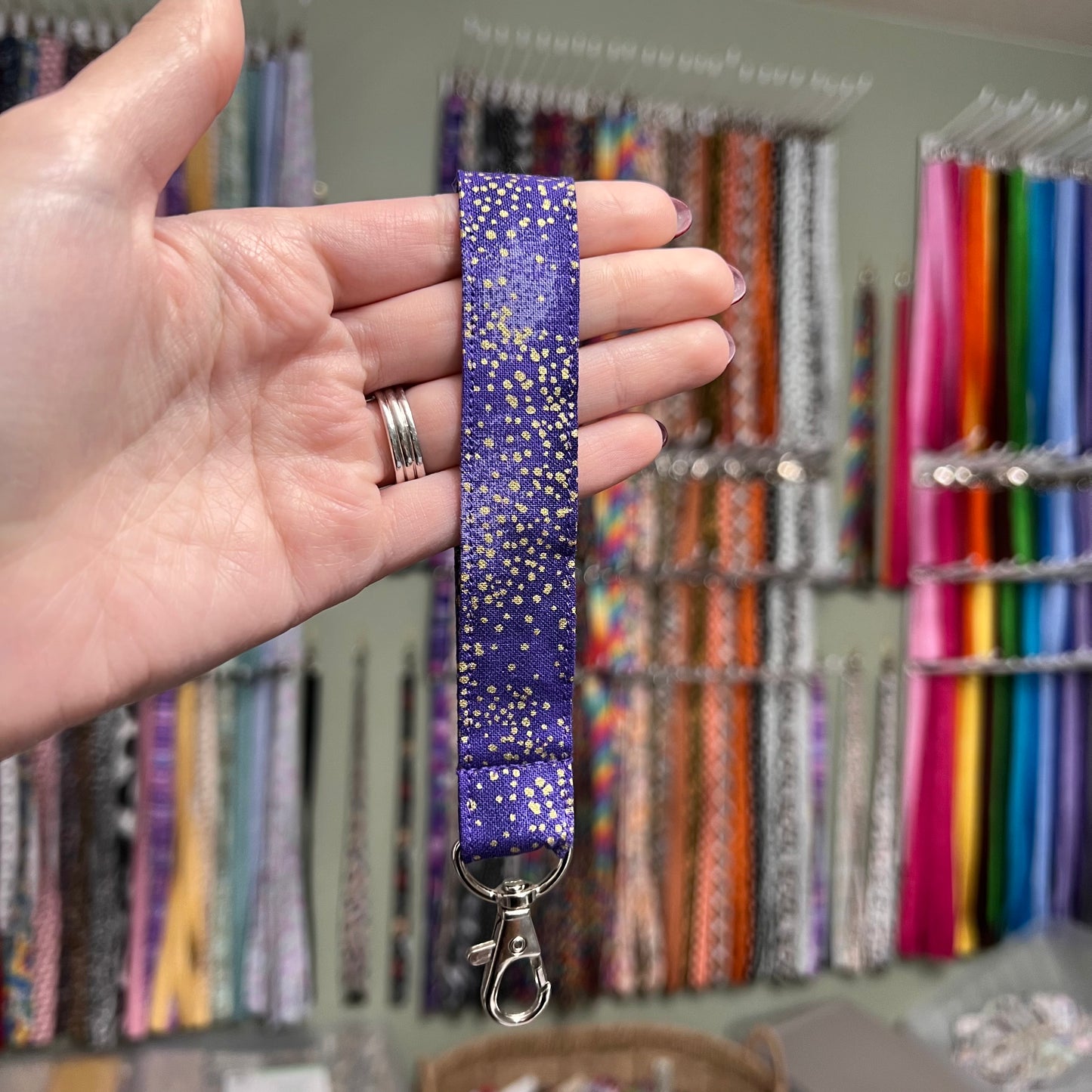 Purple and Gold Dot Wristlet