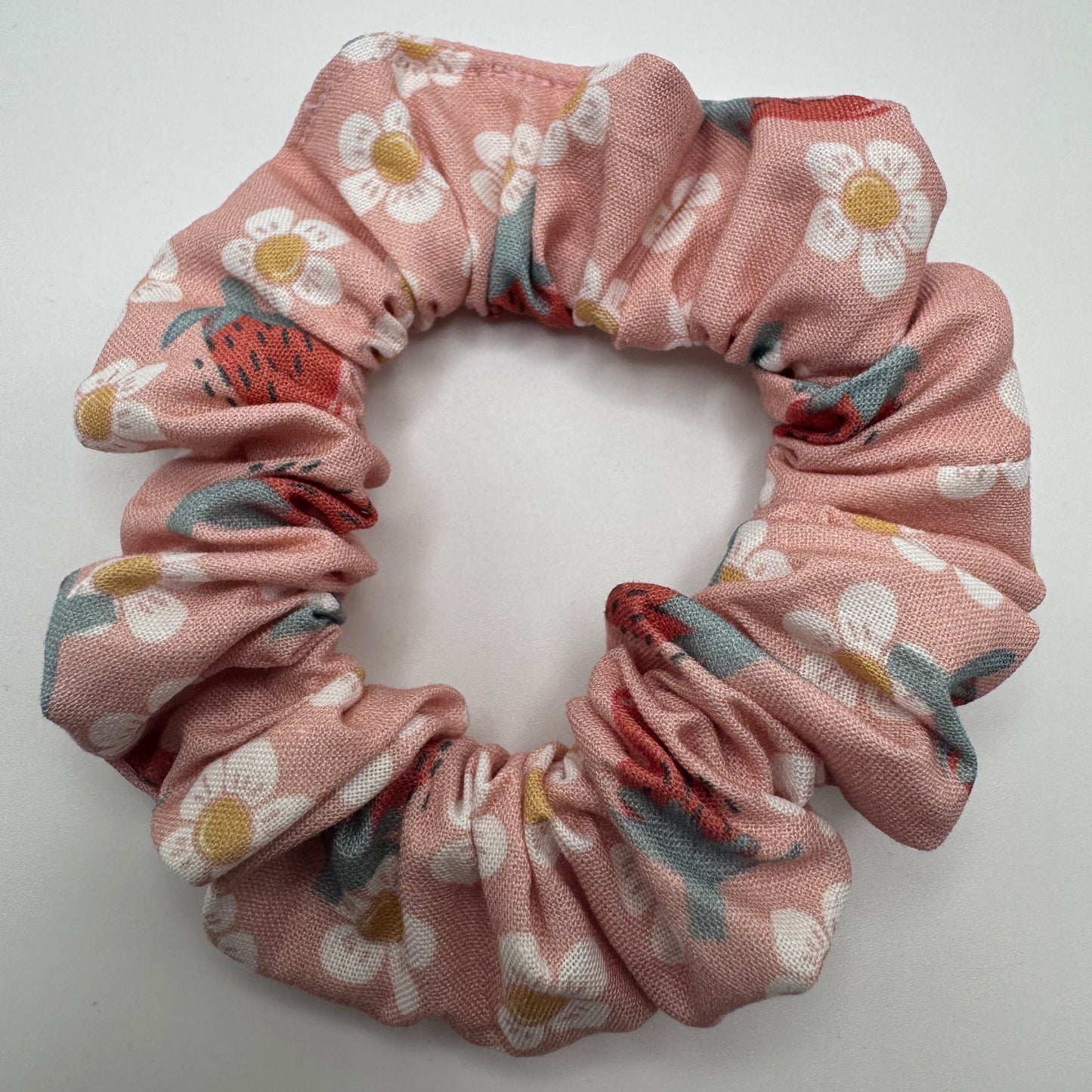 Pink Strawberry and Daisies Scrunchie