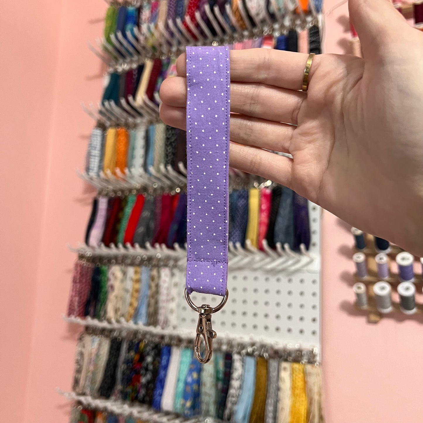 Lavender Swiss Dot Wristlet