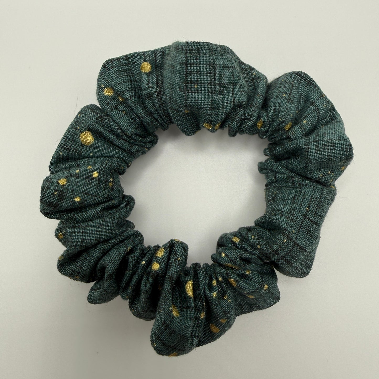 Eucalyptus and Gold Dot Scrunchie