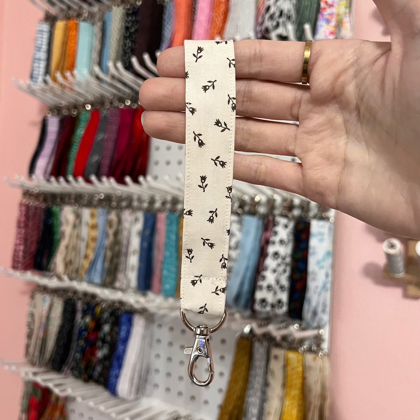 Brown and Cream Floral Wristlet