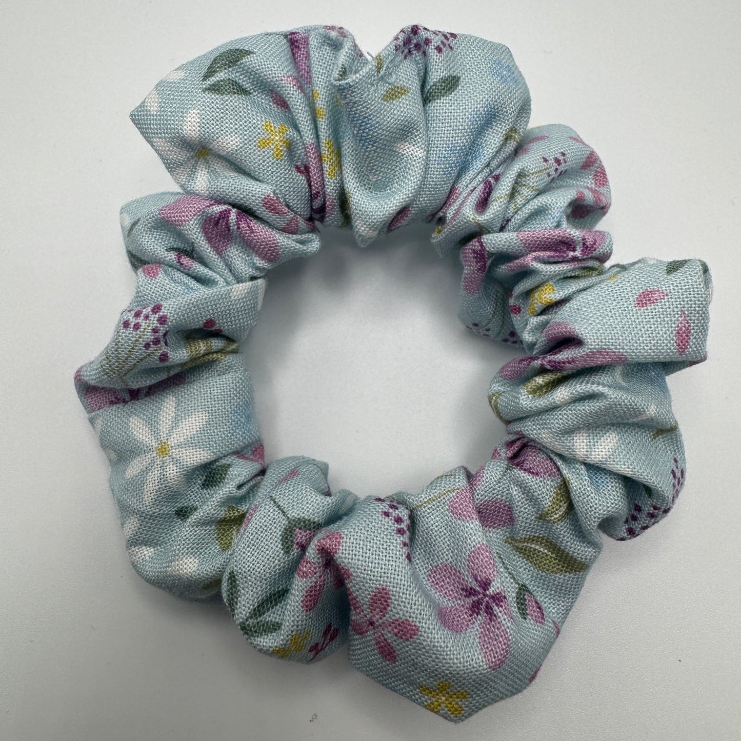 Light Blue and Purple Floral Scrunchie