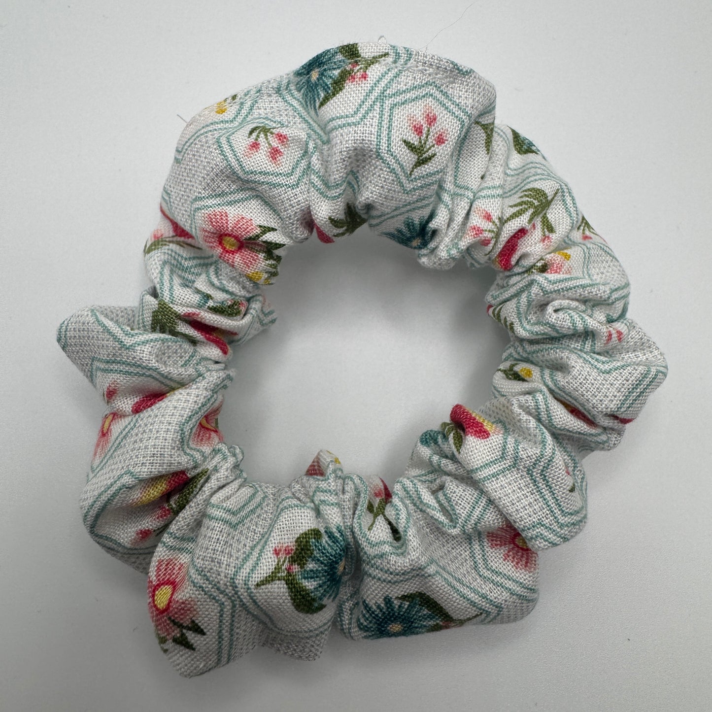 Teal Floral Hexies Scrunchie