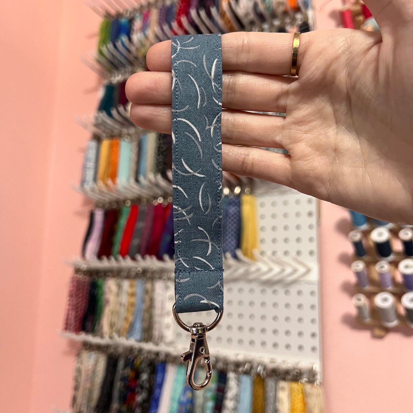 Cobalt Blue and Gray Pattern Wristlet