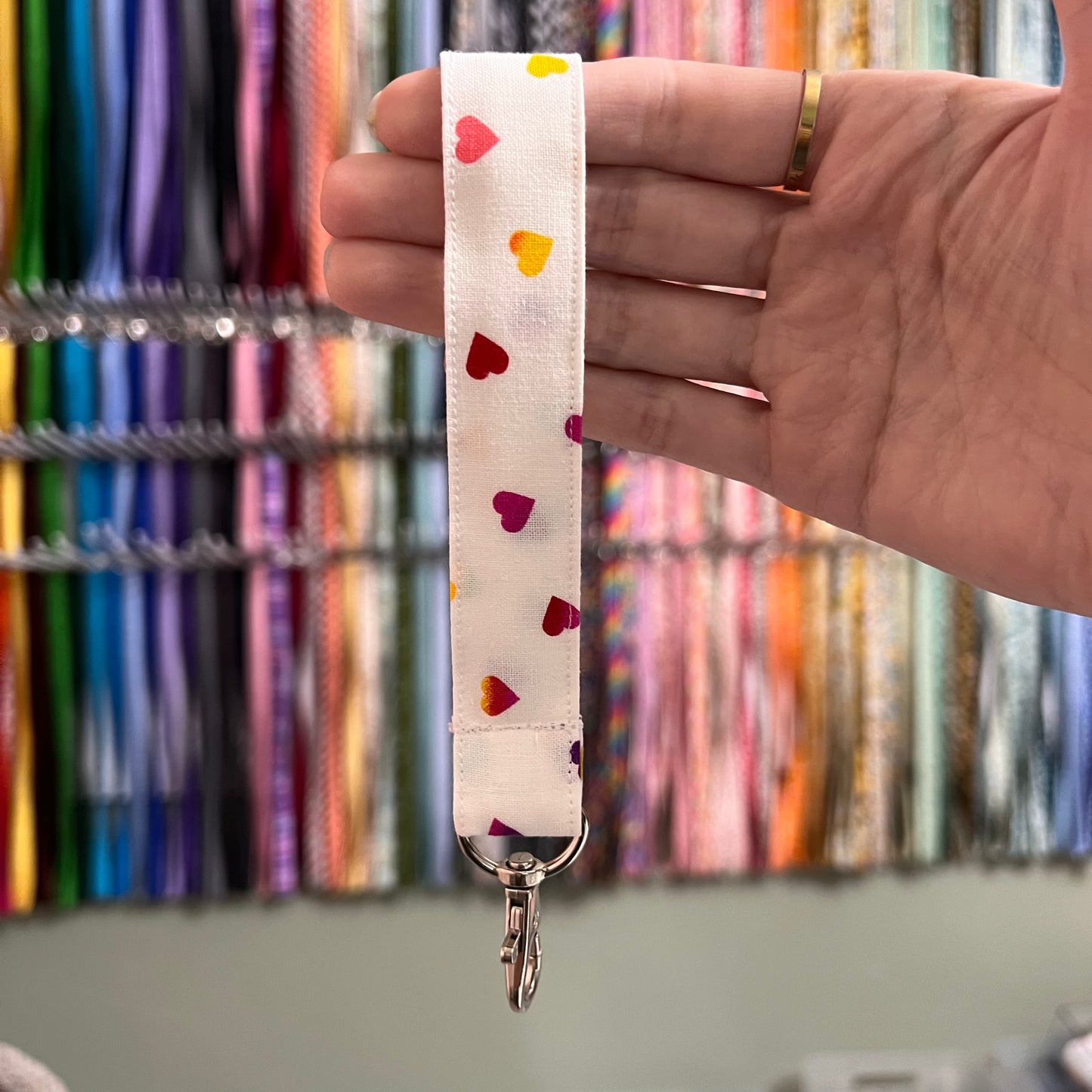 White Rainbow Heart Wristlet