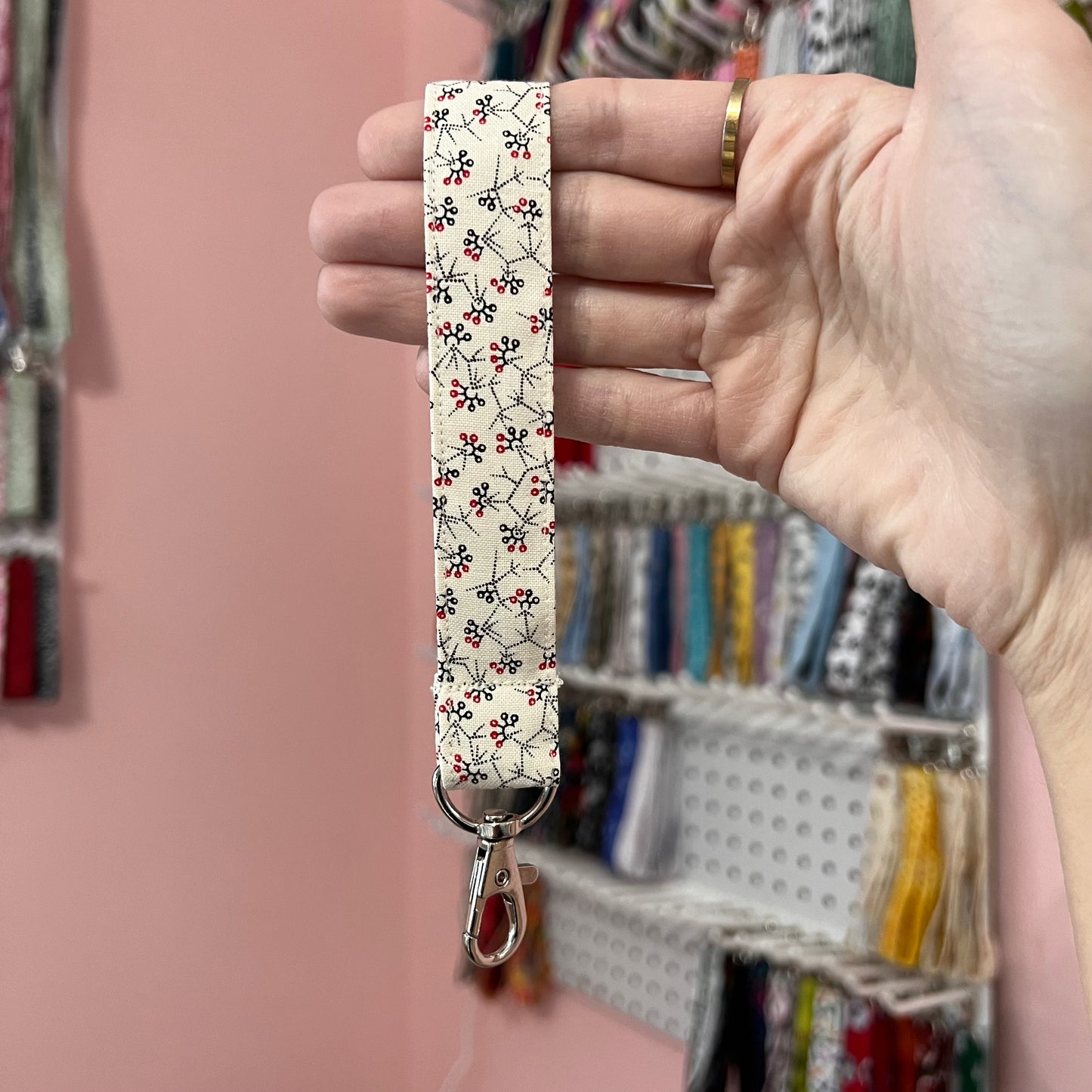 Red, Black and Cream Floral Wristlet