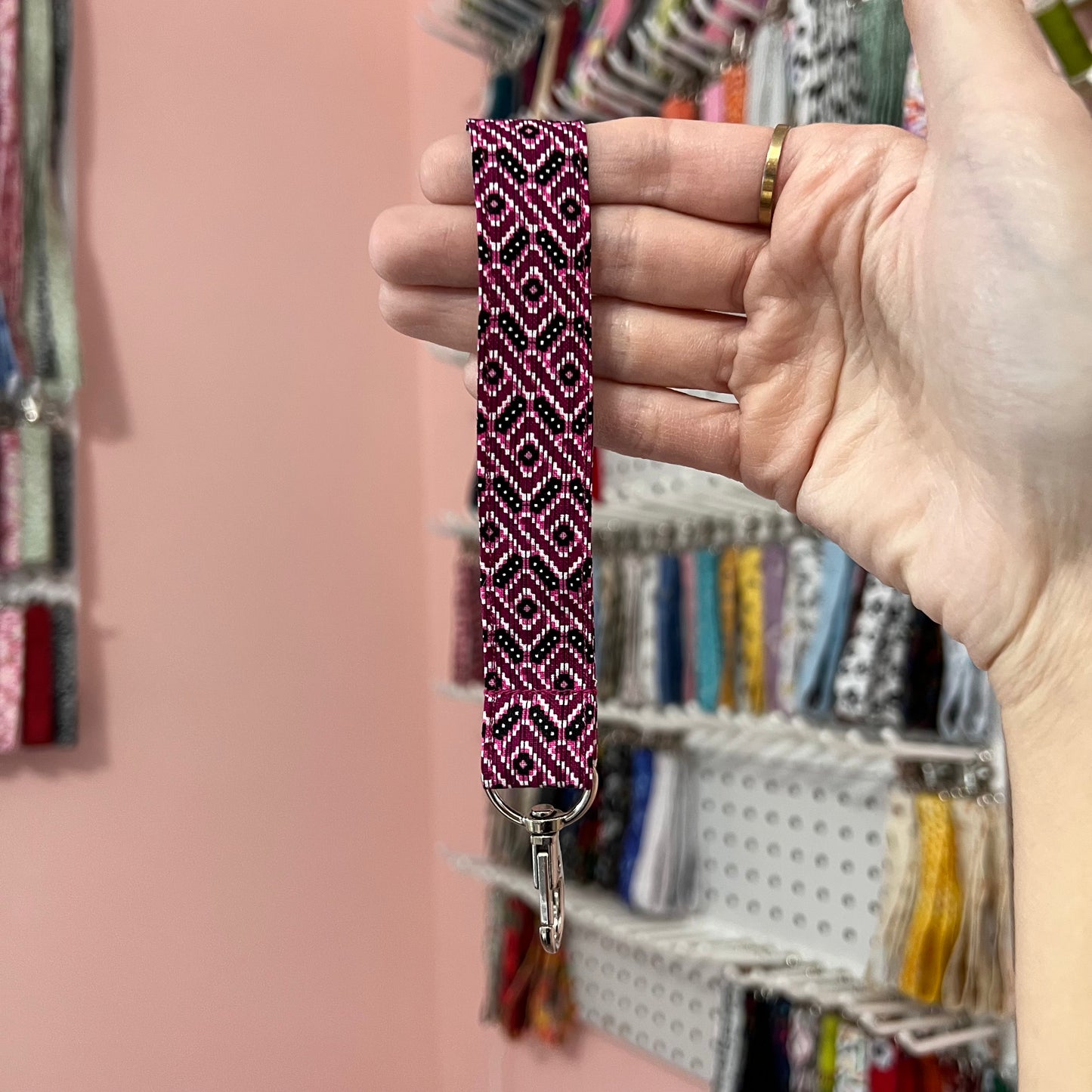 Magenta and Black Zig Zag Wristlet