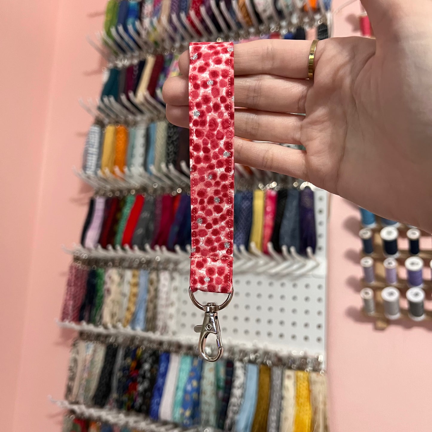 Red Glitter Dot Wristlet