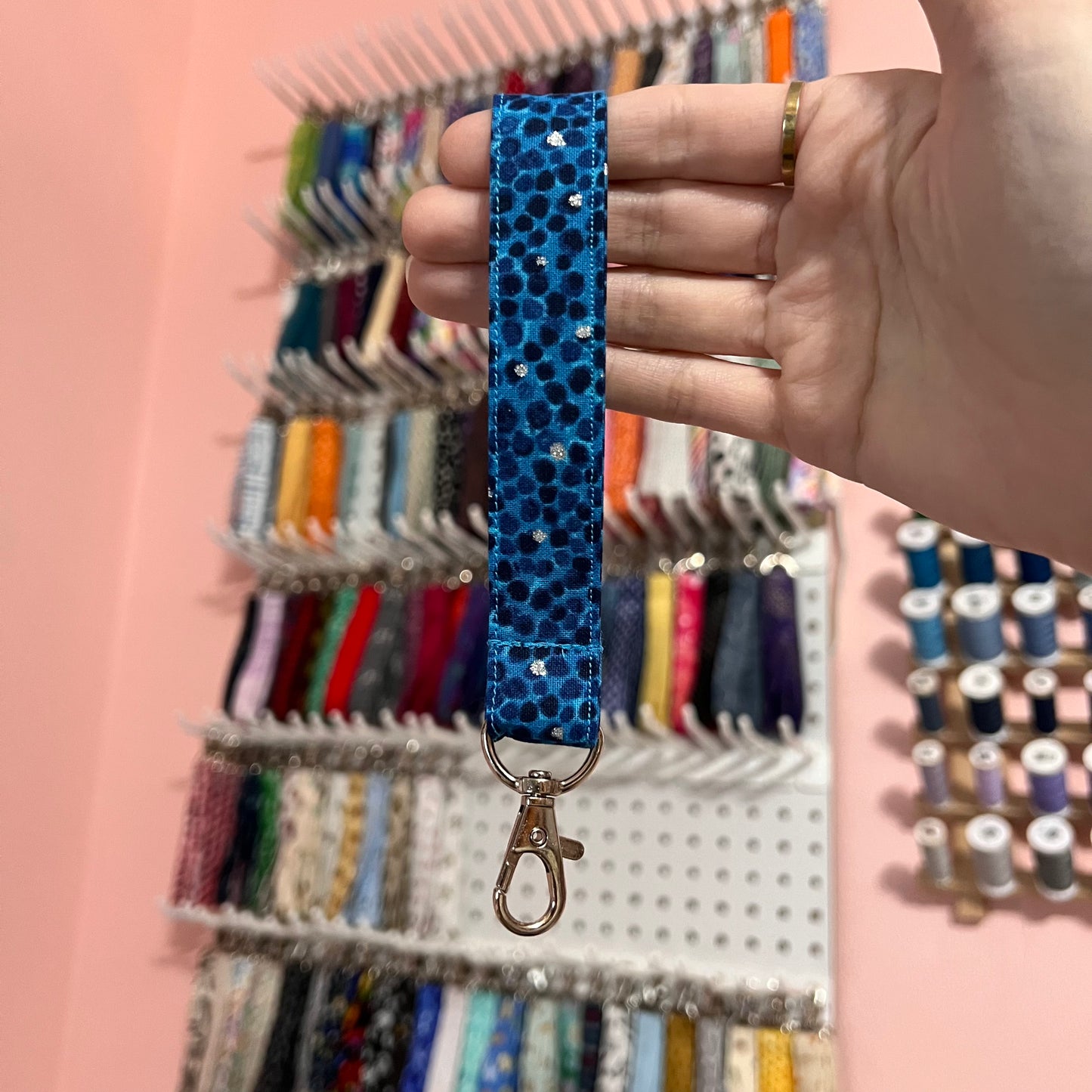 Blue Glitter Dot Wristlet