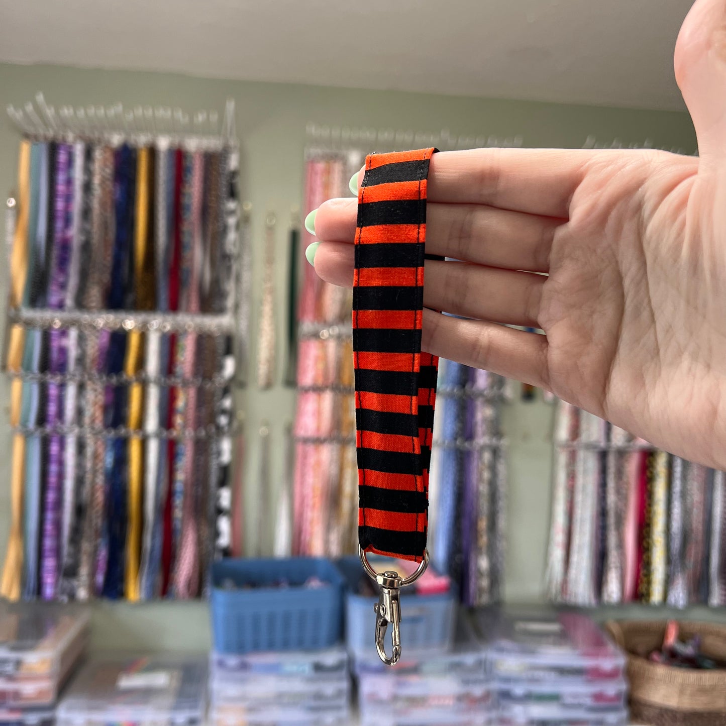 Orange and Black Halloween Stripe Wristlet