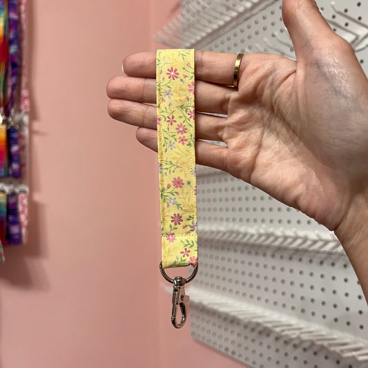 Yellow and Pink Vintage Floral Wristlet