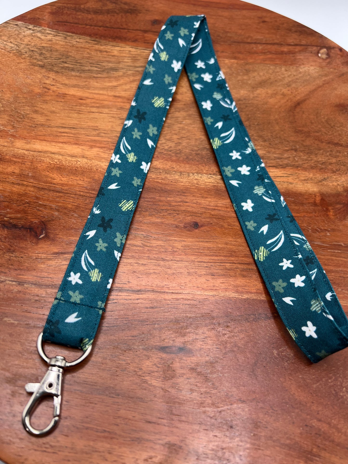 Dark Teal Floral Lanyard