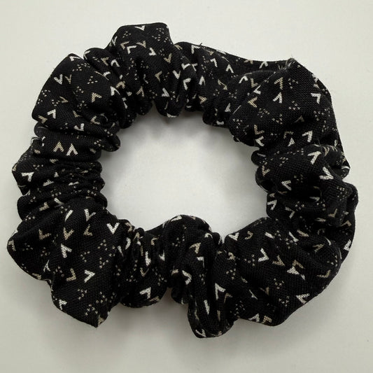 Black, Tan and White Triangles Scrunchie