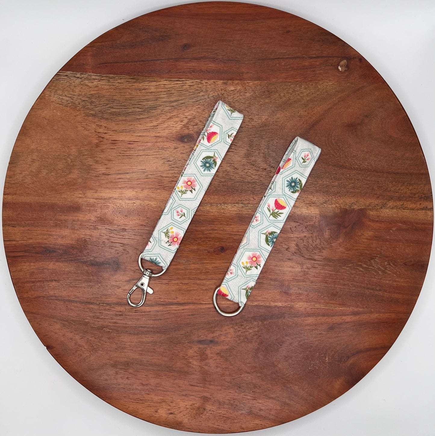 Teal Floral Hexies Lanyard