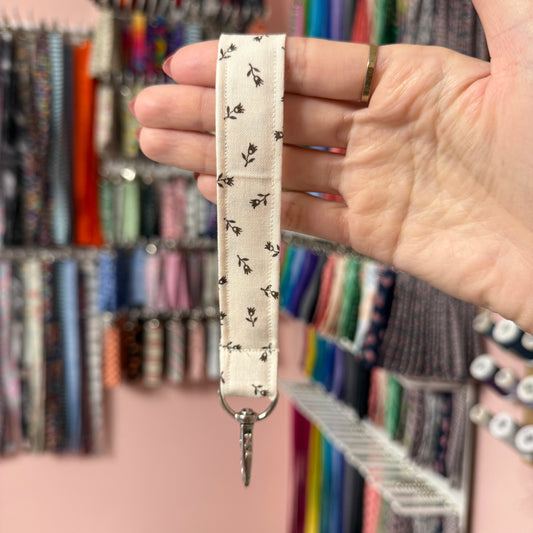 Cream and Brown Floral Wristlet